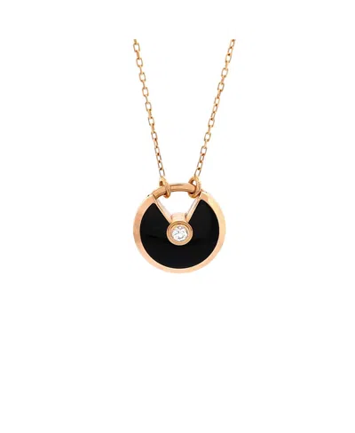 Pre-owned Pre-owned Cartier  Cartier Small Amulette De Cartier Pendant Necklace 18k Rose Gold With Onyx And Diamond
