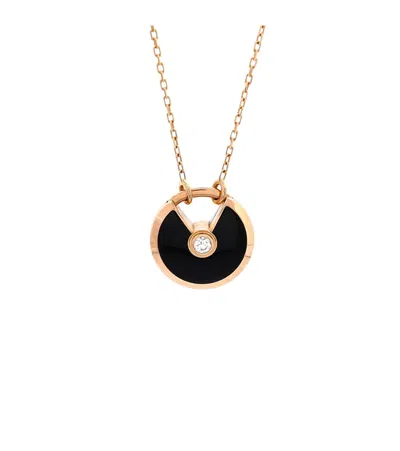 Pre-owned Pre-owned Cartier  Cartier Small Amulette De Cartier Pendant Necklace 18k Rose Gold With Onyx And Diamond, 23 In Pink