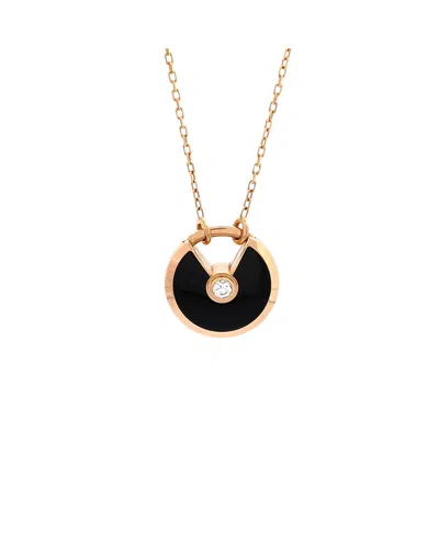Pre-owned Pre-owned Cartier  Cartier Small Amulette De Cartier Pendant Necklace 18k Rose Gold With Onyx And Diamond, 23 In Pink
