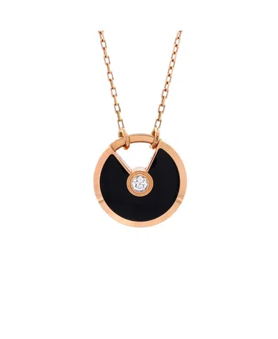 Pre-owned Pre-owned Cartier  Cartier Small Amulette De Cartier Pendant Necklace 18k Rose Gold With Onyx And Diamond, 23 In Pink