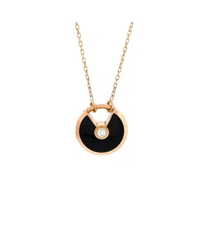Pre-owned Pre-owned Cartier  Cartier Small Amulette De Cartier Pendant Necklace 18k Rose Gold With Onyx And Diamond 23" In Pink