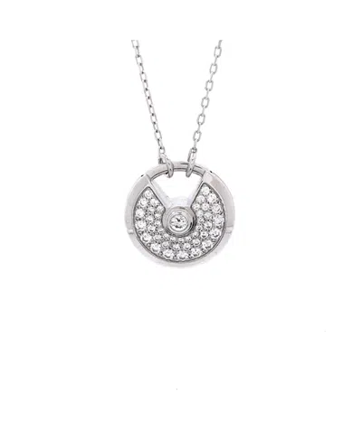 Pre-owned Pre-owned Cartier  Cartier Small Amulette De Cartier Pendant Necklace 18k White Gold And Pave Diamonds, 23"