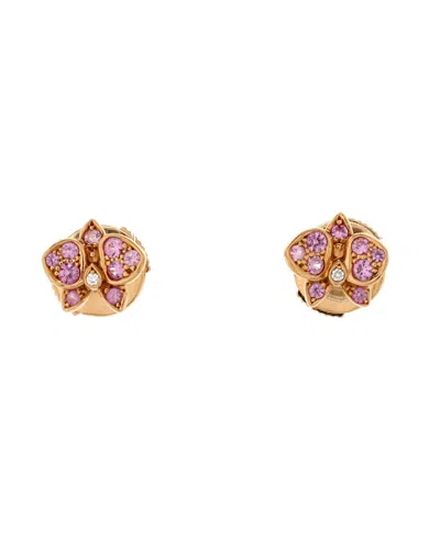 Pre-owned Pre-owned Cartier  Cartier Small Caresse D'orchidees Stud Earrings 18k Rose Gold With Pink Sapphires And Diam