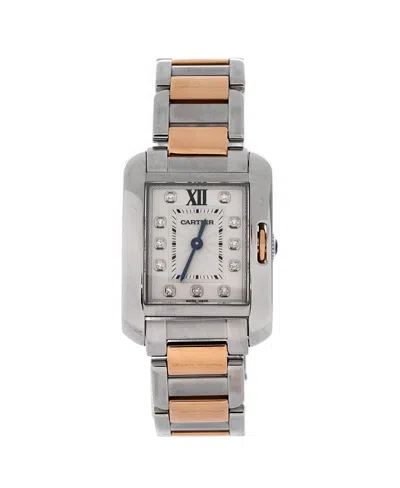 Pre-owned Pre-owned Cartier  Cartier Tank Anglaise Quartz Watch In Stainless Steel And Rose Gold With Diamond Markers 2 In Brown