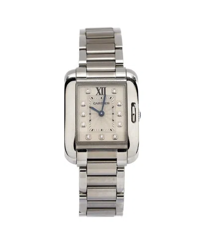 Pre-owned Pre-owned Cartier  Cartier Tank Anglaise Quartz Watch In Stainless Steel With Diamond Markers 23mm