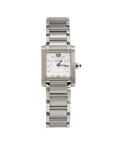 Pre-owned Pre-owned Cartier  Cartier Tank Francaise Quartz Watch In Stainless Steel With Diamond Markers 20mm In White