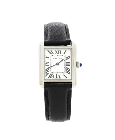 Pre-owned Pre-owned Cartier  Cartier Tank Solo Quartz Watch In Stainless Steel And Leather 24mm