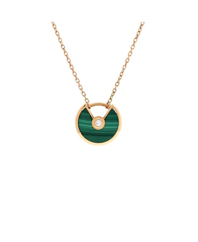 Pre-owned Pre-owned Cartier  Cartier Xs Amulette De Cartier Pendant Necklace 18k Rose Gold With Malachite And Diamond