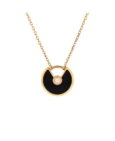 Pre-owned Pre-owned Cartier  Cartier Xs Amulette De Cartier Pendant Necklace 18k Rose Gold With Onyx And Diamond