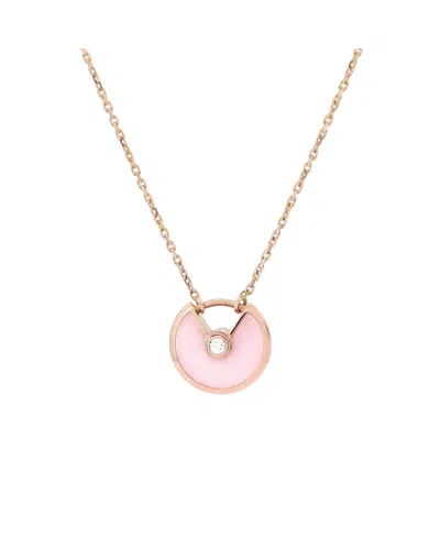 Pre-owned Pre-owned Cartier  Cartier Xs Amulette De Cartier Pendant Necklace 18k Rose Gold With Pink Opal And Diamond