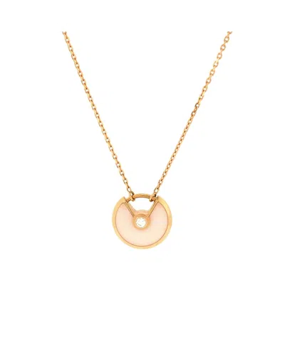 Pre-owned Pre-owned Cartier  Cartier Xs Amulette De Cartier Pendant Necklace 18k Rose Gold With Pink Opal And Diamond