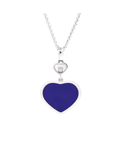 Pre-owned Pre-owned Chopard  Chopard Happy Hearts Pendant Necklace 18k White Gold With Lapis Lazuli And 1 Floating Diam