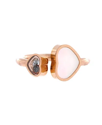Pre-owned Pre-owned Chopard  Chopard Happy Hearts Ring 18k Rose Gold And Mother Of Pearl With 1 Floating Diamond In Pink
