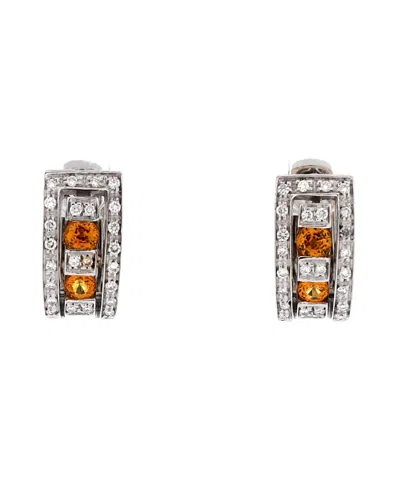 Pre-owned Pre-owned Damiani  Damiani Belle Epoque Hoop Earrings 18k White Gold With Yellow Sapphires And Diamonds