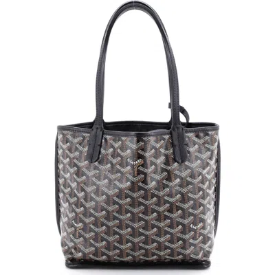Pre-owned Goyard  Goyard Anjou Reversible Tote Coated Canvas Mini In Black