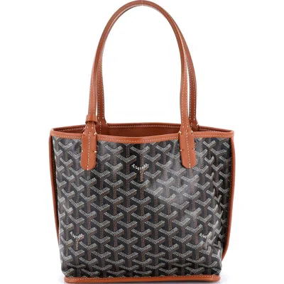 Pre-owned Goyard  Goyard Anjou Reversible Tote Coated Canvas Mini In Black