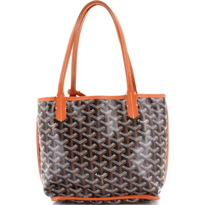 Pre-owned Goyard  Goyard Anjou Reversible Tote Coated Canvas Mini In Black