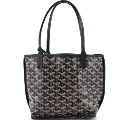Pre-owned Goyard  Goyard Anjou Reversible Tote Coated Canvas Mini In Black