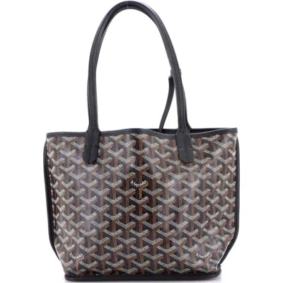 Pre-owned Goyard  Goyard Anjou Reversible Tote Coated Canvas Mini In Black
