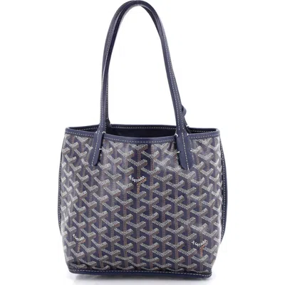 Pre-owned Goyard  Goyard Anjou Reversible Tote Coated Canvas Mini In Blue