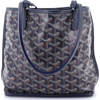 Pre-owned Goyard  Goyard Anjou Reversible Tote Coated Canvas Mini In Blue