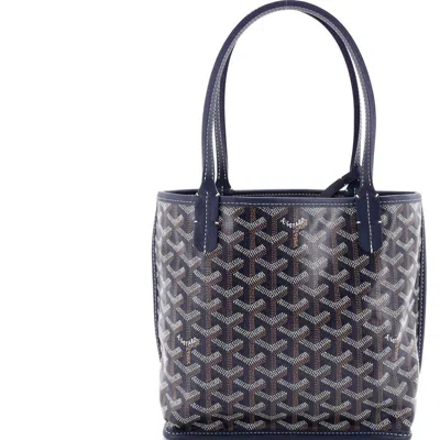 Pre-owned Goyard  Goyard Anjou Reversible Tote Coated Canvas Mini In Blue