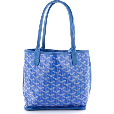 Pre-owned Goyard  Goyard Anjou Reversible Tote Coated Canvas Mini In Blue