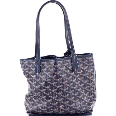 Pre-owned Goyard  Goyard Anjou Reversible Tote Coated Canvas Mini In Blue