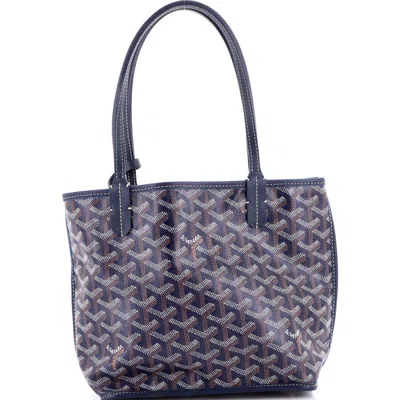 Pre-owned Goyard  Goyard Anjou Reversible Tote Coated Canvas Mini In Blue
