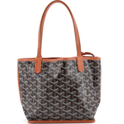 Pre-owned Goyard  Goyard Anjou Reversible Tote Coated Canvas Mini In Brown