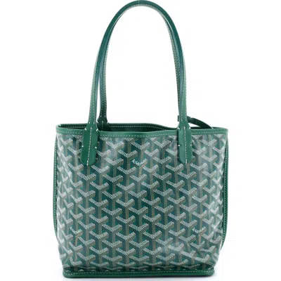 Pre-owned Goyard  Goyard Anjou Reversible Tote Coated Canvas Mini In Green