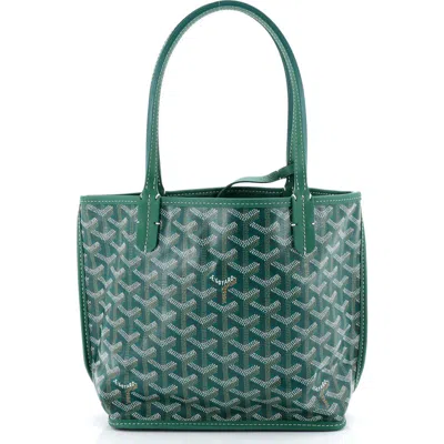 Pre-owned Goyard  Goyard Anjou Reversible Tote Coated Canvas Mini In Green