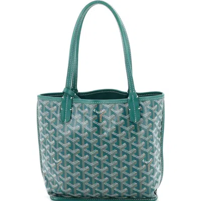 Pre-owned Goyard  Goyard Anjou Reversible Tote Coated Canvas Mini In Green
