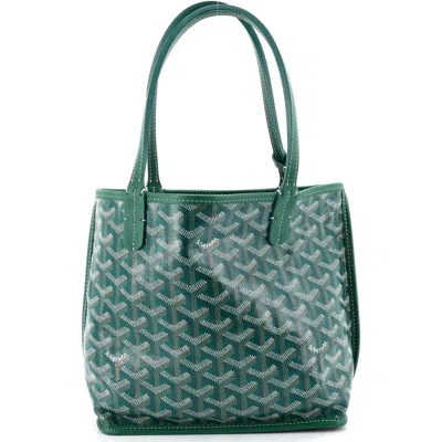 Pre-owned Goyard  Goyard Anjou Reversible Tote Coated Canvas Mini In Green