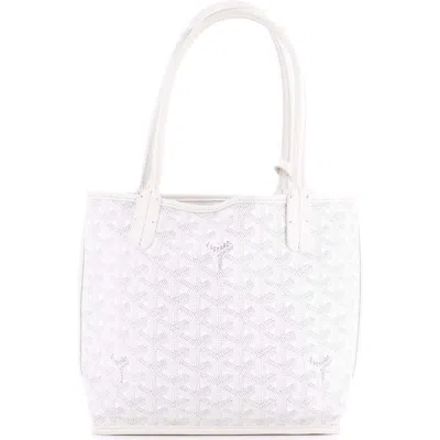 Pre-owned Goyard  Goyard Anjou Reversible Tote Coated Canvas Mini In White