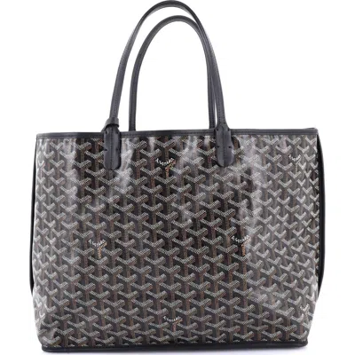 Pre-owned Goyard  Goyard Anjou Reversible Tote Coated Canvas Pm In Black