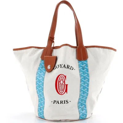 Pre-owned Goyard  Goyard Belharra Reversible Tote Coated Canvas In Blue