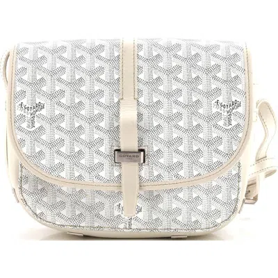 Pre-owned Goyard  Goyard Belvedere Ii Messenger Bag Coated Canvas Pm In White