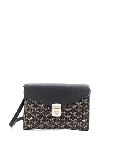 Pre-owned Pre-owned Goyard  Goyard Chypre Wallet On Strap Coated Canvas With Leather In Black