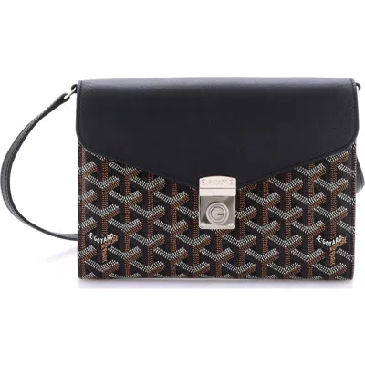 Pre-owned Goyard  Goyard Chypre Wallet On Strap Coated Canvas With Leather In Black