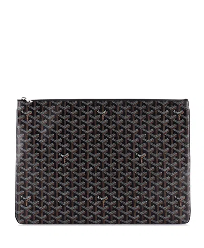 Pre-owned Goyard  Goyard Gm Senat Zip Pouch Coated Canvas In Brown