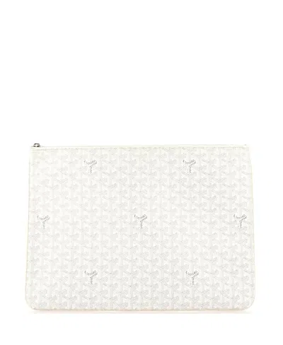 Pre-owned Pre-owned Goyard  Goyard Gm Senat Zip Pouch Coated Canvas In White