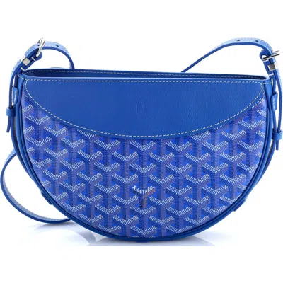 Pre-owned Goyard  Goyard Hirondelle Shoulder Bag Coated Canvas And Leather In Blue
