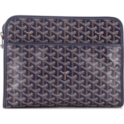 Pre-owned Goyard  Goyard Jouvence Toiletry Pouch Coated Canvas Gm In Blue