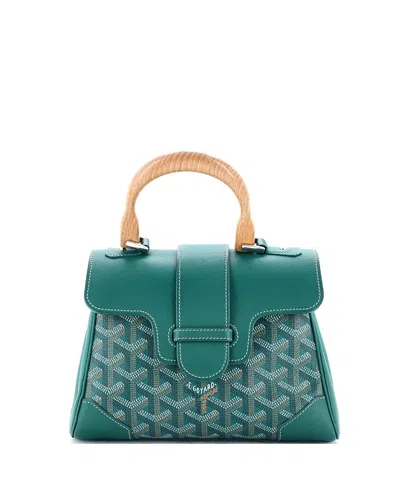 Pre-owned Pre-owned Goyard  Goyard Mini Saigon Top Handle Bag Coated Canvas With Leather In Green