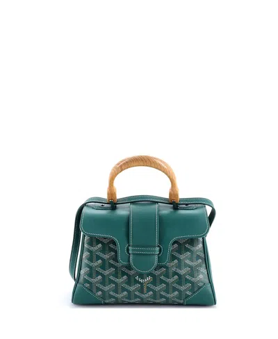 Pre-owned Pre-owned Goyard  Goyard Mini Saigon Top Handle Bag Coated Canvas With Leather In Green