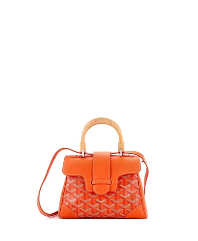 Pre-owned Pre-owned Goyard  Goyard Mini Saigon Top Handle Bag Coated Canvas With Leather In Orange