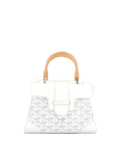 Pre-owned Pre-owned Goyard  Goyard Mini Saigon Top Handle Bag Coated Canvas With Leather In White
