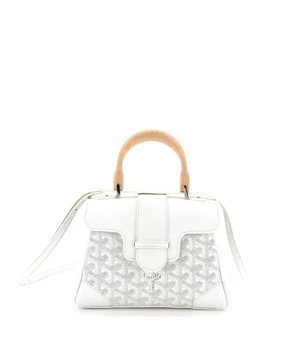 Pre-owned Pre-owned Goyard  Goyard Mini Saigon Top Handle Bag Coated Canvas With Leather In White