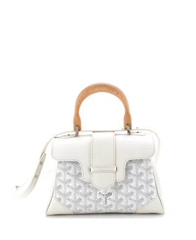 Pre-owned Pre-owned Goyard  Goyard Mini Saigon Top Handle Bag Coated Canvas With Leather In White